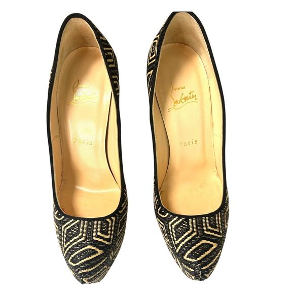 Christian Louboutin Daffodile 160 Platform Pumps Panama Black Cream 38.5 - Picture 4 of 14